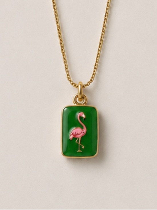 Jewelry - New! Pink Flamingo Gold Pendant Necklace NWOT 1028